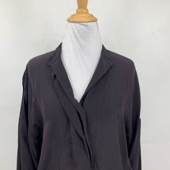 J Crew Blouse Women XS Extra Small Black Silk High Low Drop Shoulder Half Sleeve - Picture 3 of 12